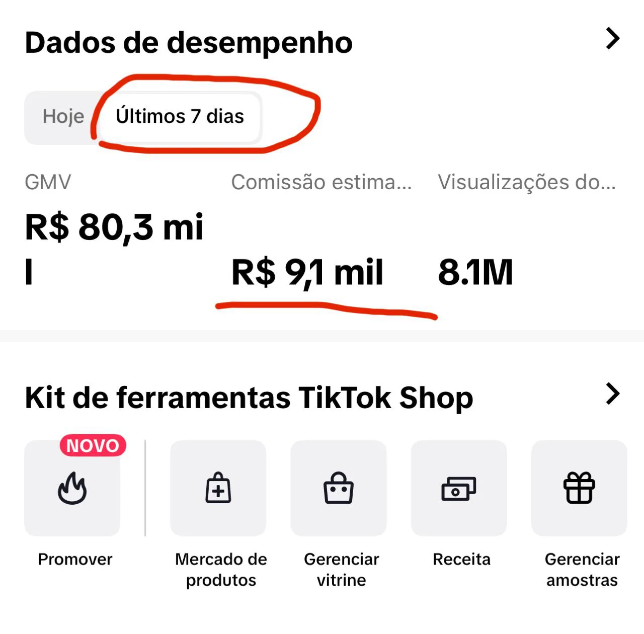 TikTok Shop — Faturamento em 7 dias